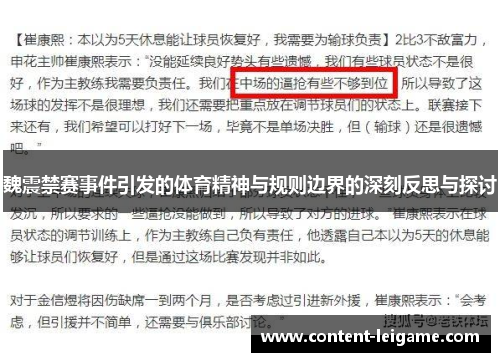 魏震禁赛事件引发的体育精神与规则边界的深刻反思与探讨